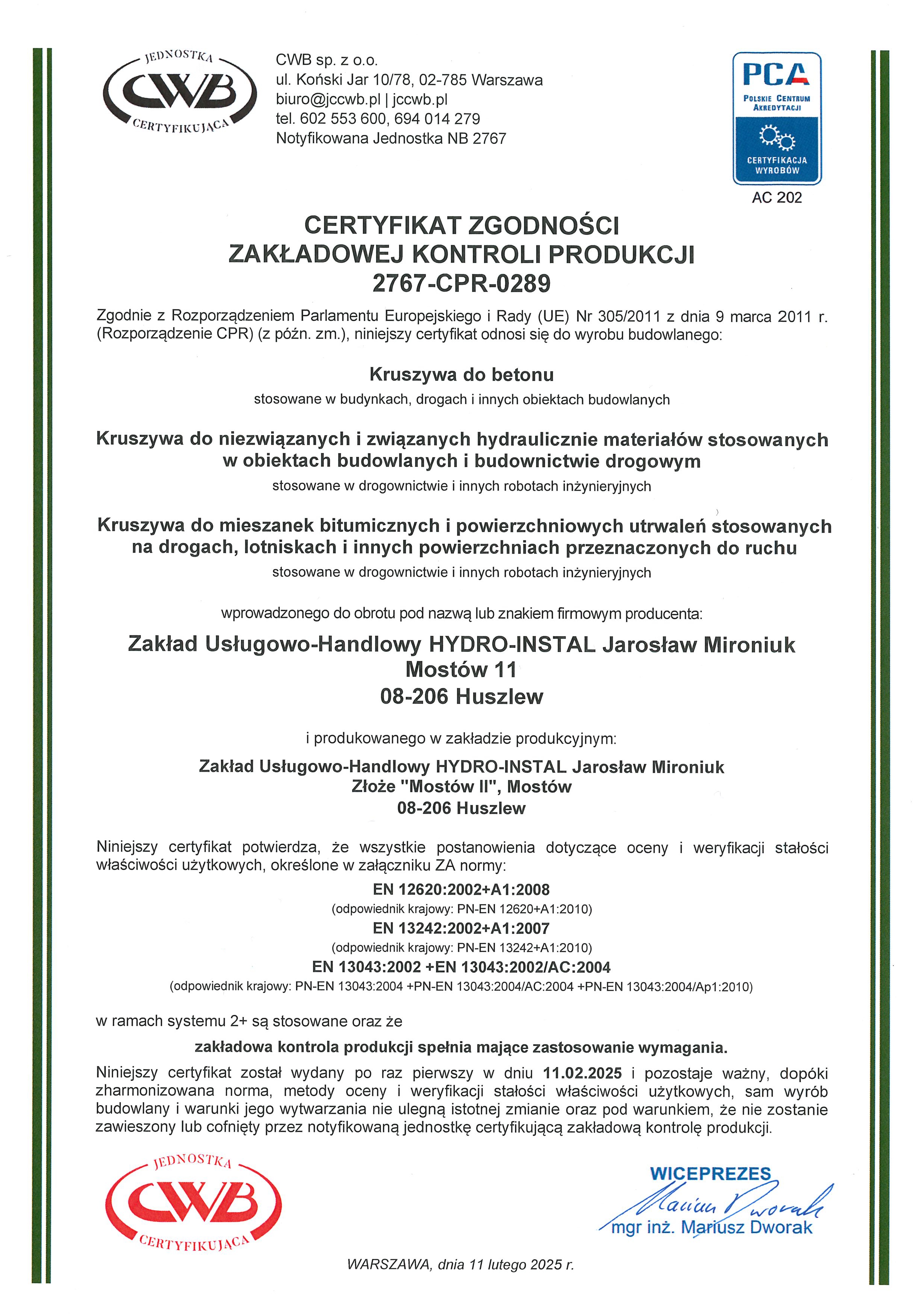 Certyfikat zgodności ZKP